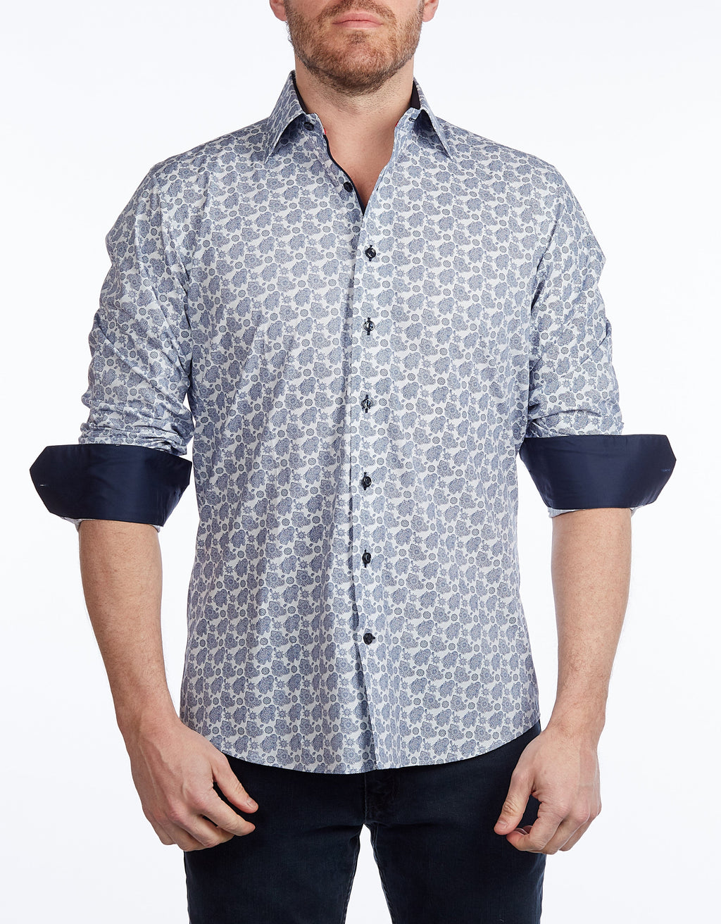 Contrast Collar Button-Up Shirt Navy | Contemporary Fit