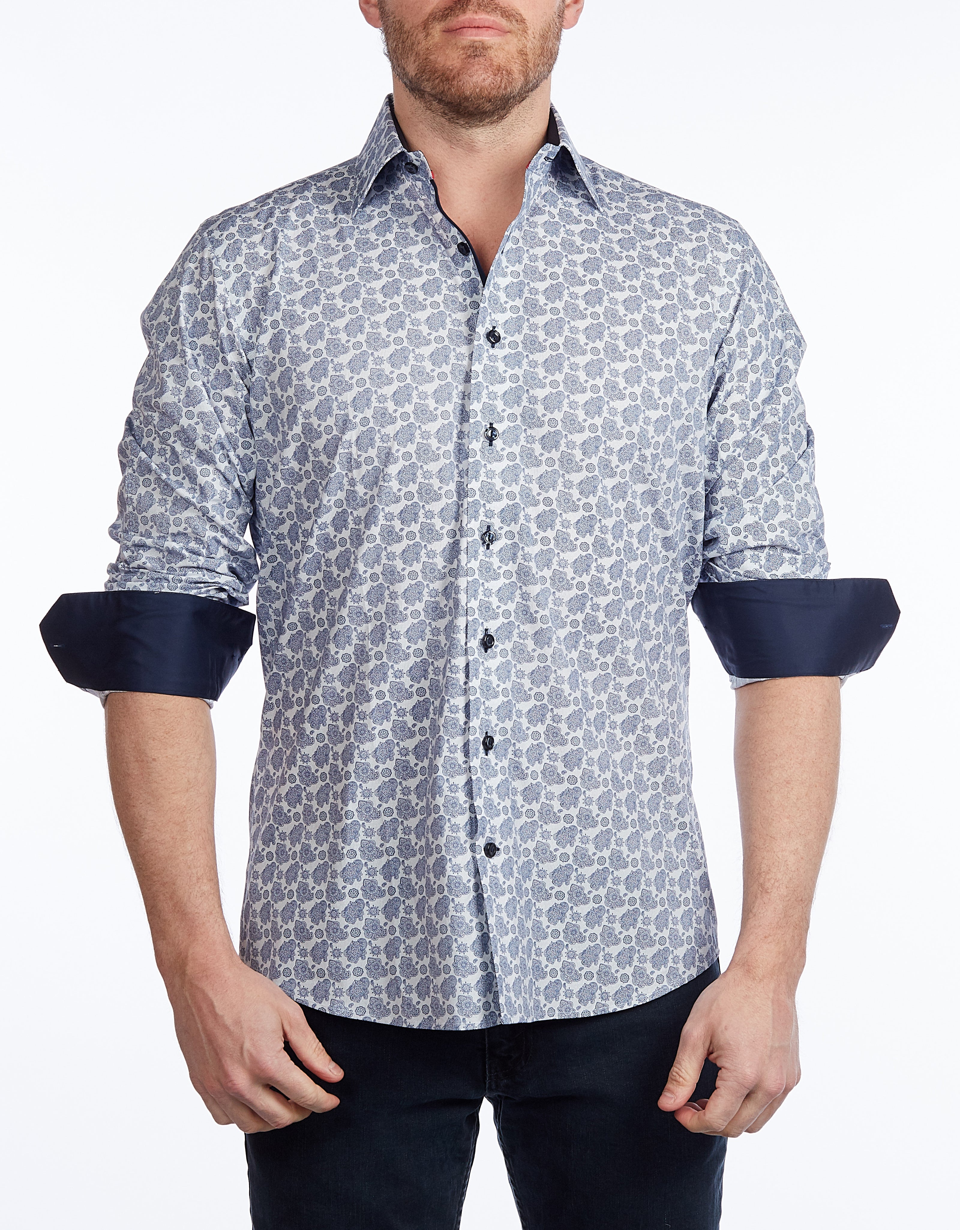 Contrast Collar Button-Up Shirt Navy | Contemporary Fit