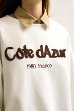 Côte D’Azur Embroidered Cream Sweatshirt