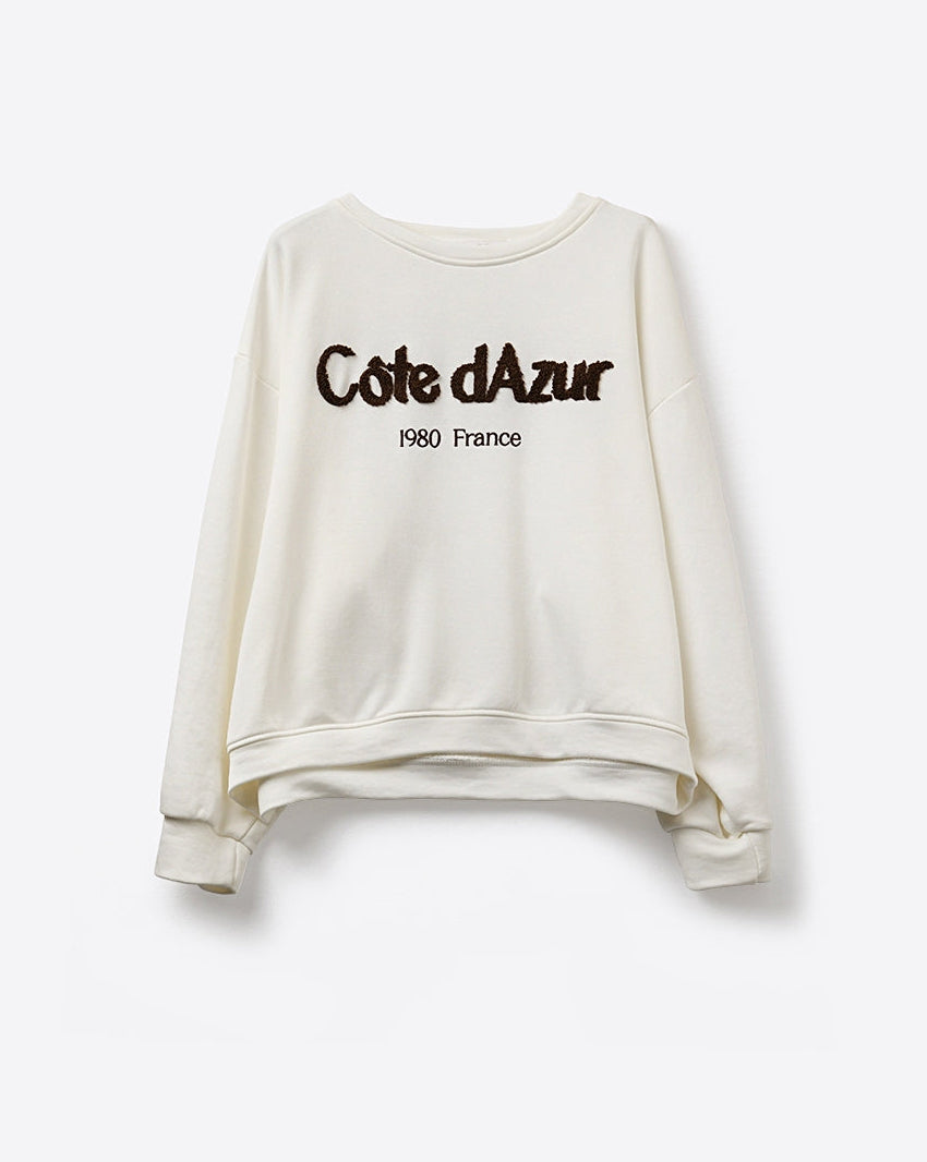 Côte D’Azur Embroidered Cream Sweatshirt