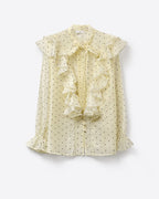 Cream Polka Dot Ruffle Front Blouse with Frilled Cuffs