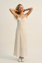 Cream Slip Dress with Adjustable Straps and V-Neckline