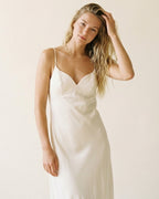 Cream Slip Dress with Adjustable Straps and V-Neckline
