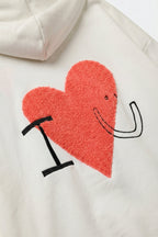 Cream Super-Soft Hoodie with Bouclé Heart Graphic