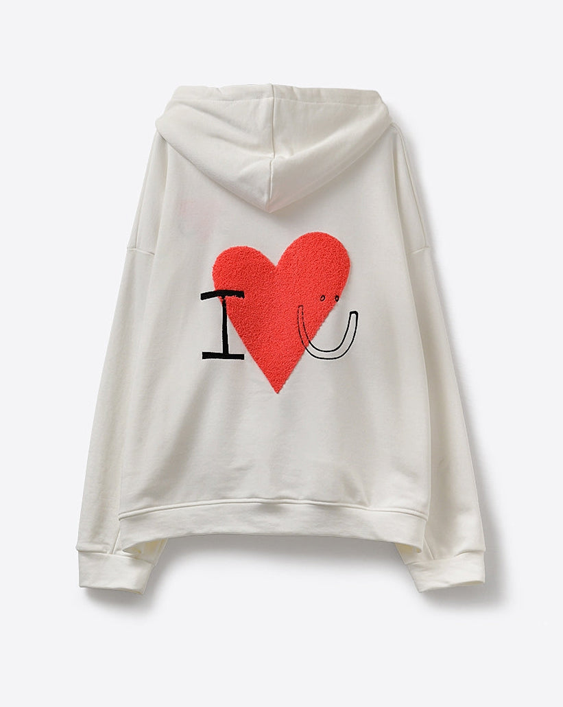 Cream Super-Soft Hoodie with Bouclé Heart Graphic