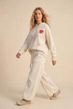 Cream Super-Soft Hoodie with Bouclé Heart Graphic