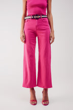 Cropped Wide Leg Jeans in Fushia