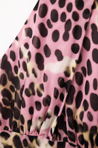 Crossed Halter Neck Midi Dress in Pink and Black Animal Print