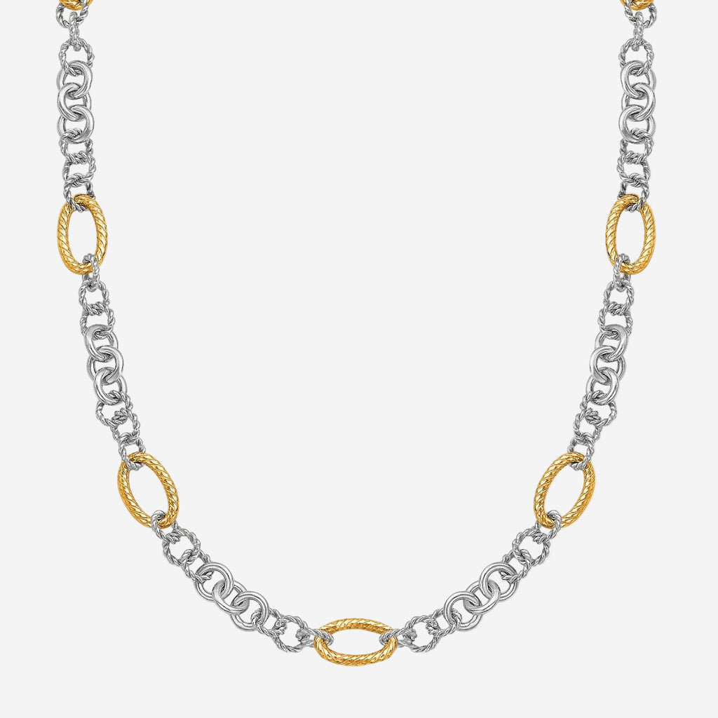18K Yellow Gold and Sterling Silver Rhodium Plated Multi Style Chain Necklace 18"
