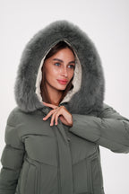 Genuine Polar Fox Trim Bio Down Coat | Sage