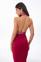 Sequin Halter Gown | Burgundy