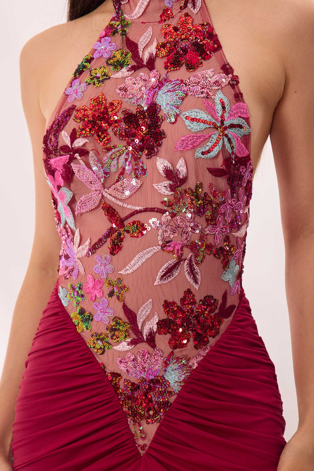 Sequin Halter Gown | Burgundy