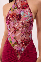 Sequin Halter Gown | Burgundy