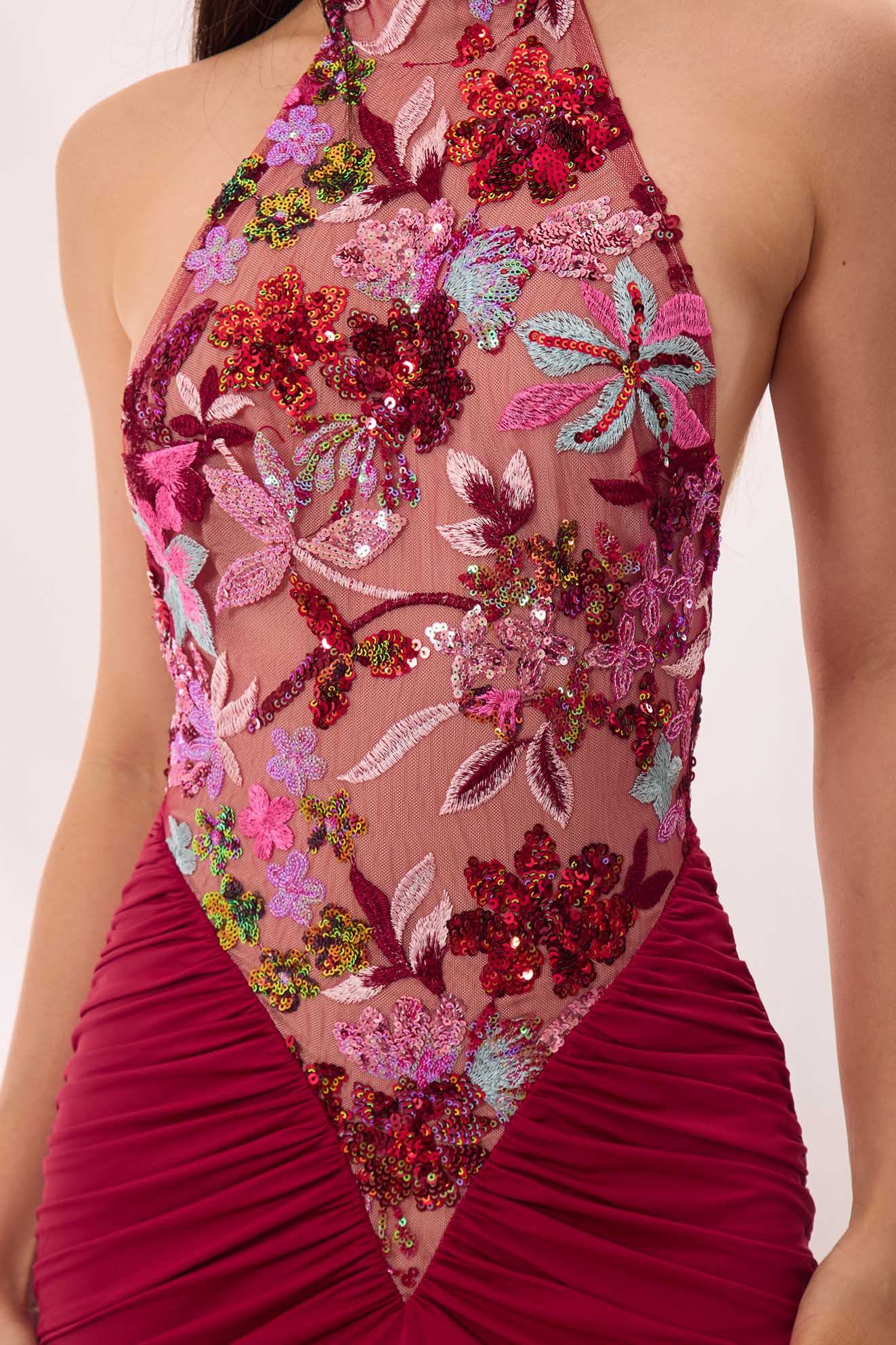 Sequin Halter Gown | Burgundy