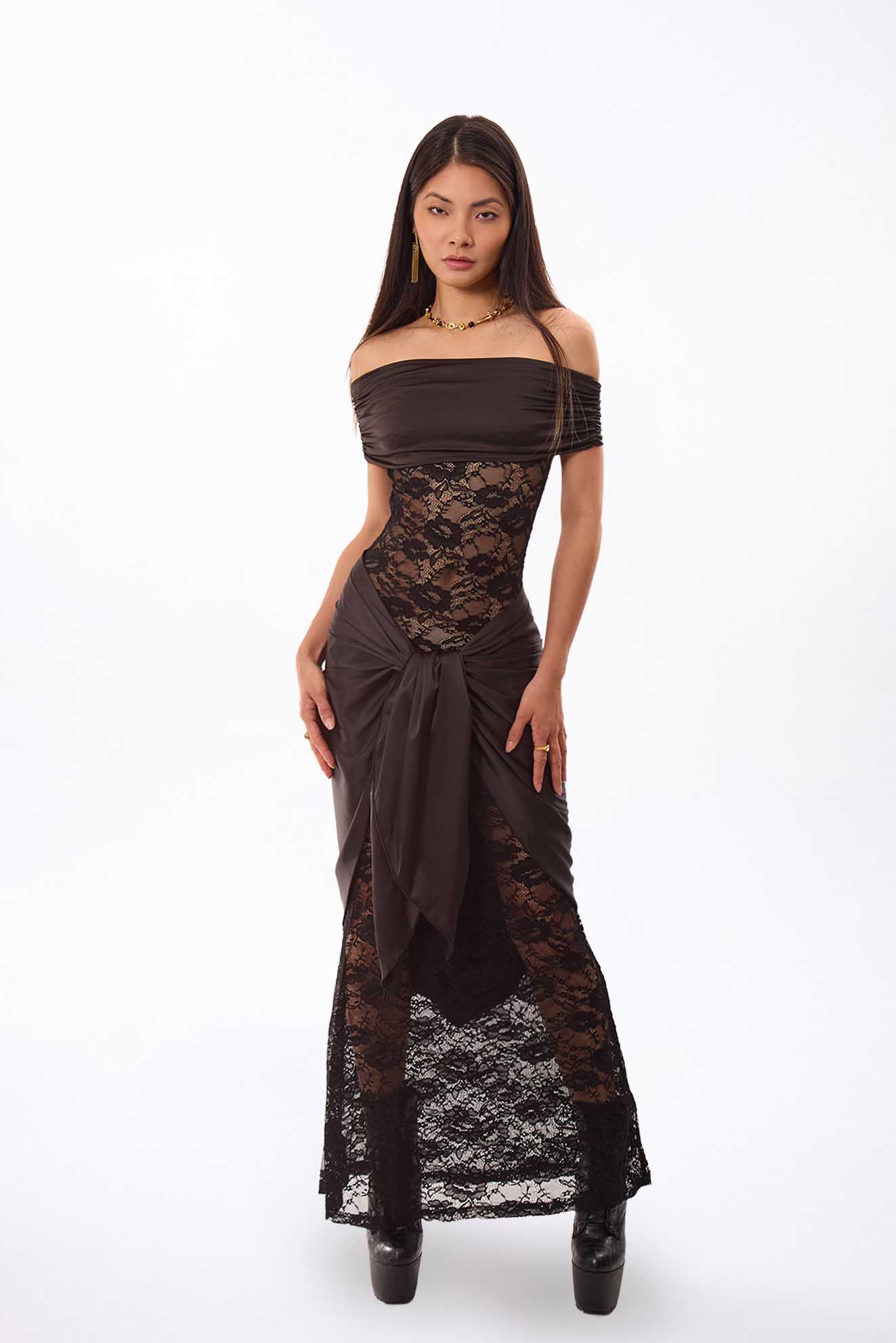 Lace Off-Shoulder Maxi Dress
