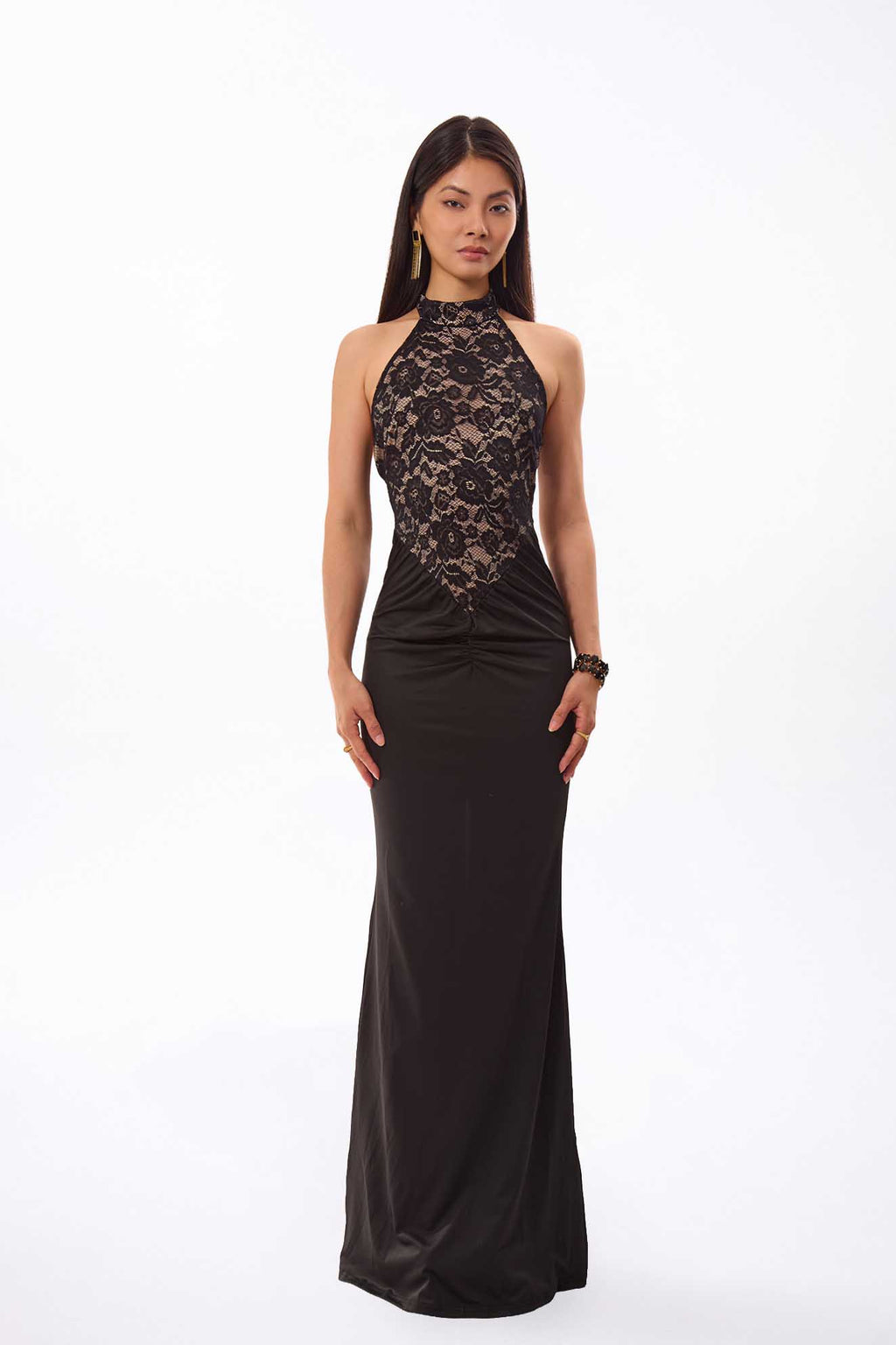 Halter Lace Maxi Dress | Black