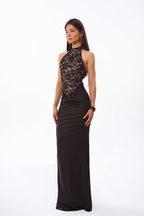 Halter Lace Maxi Dress | Black