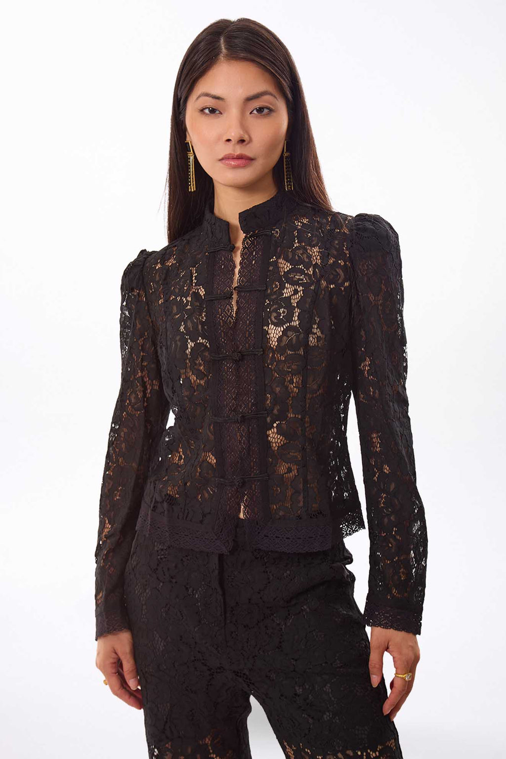 Lace Mandarin Jacket Black