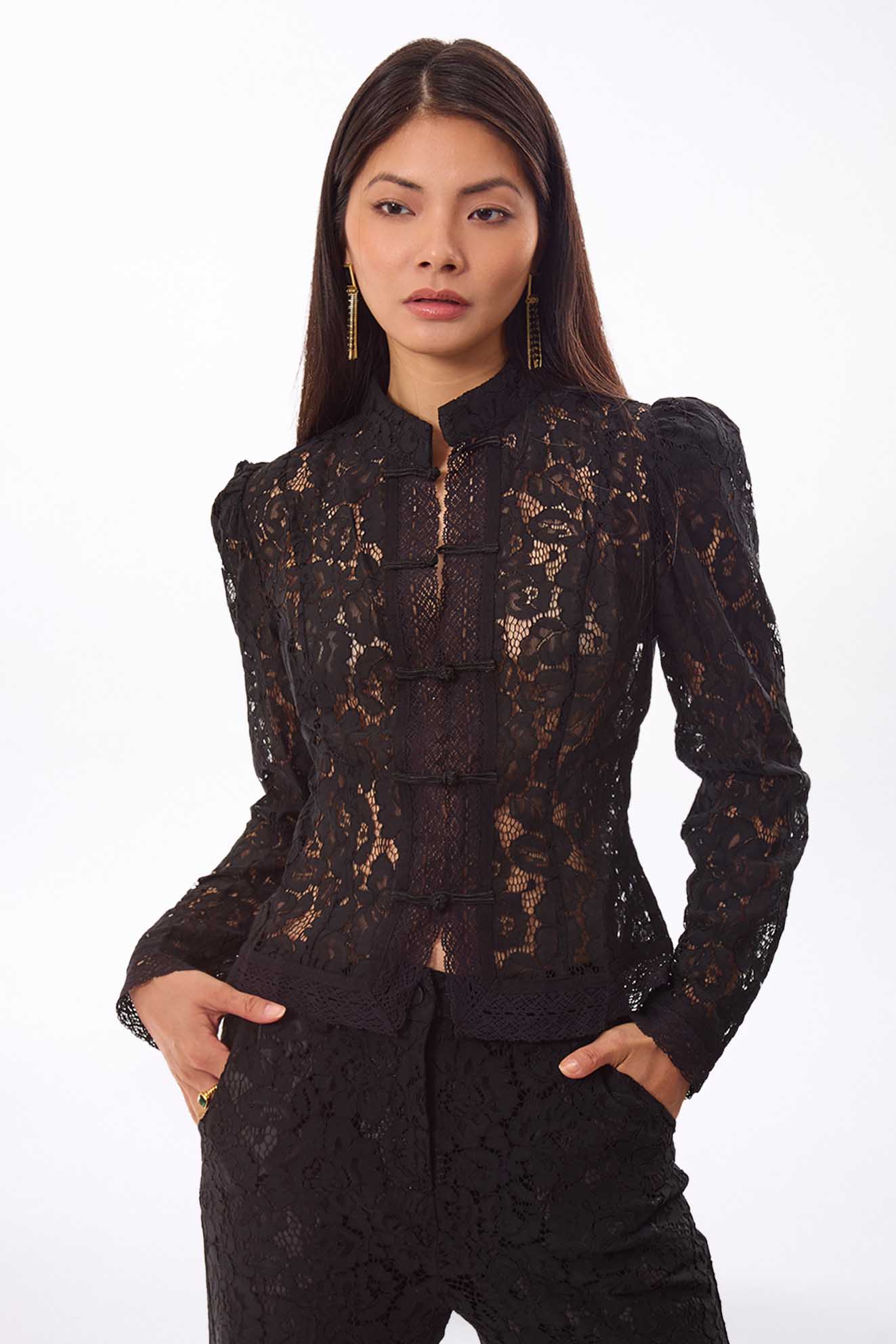 Lace Mandarin Jacket Black