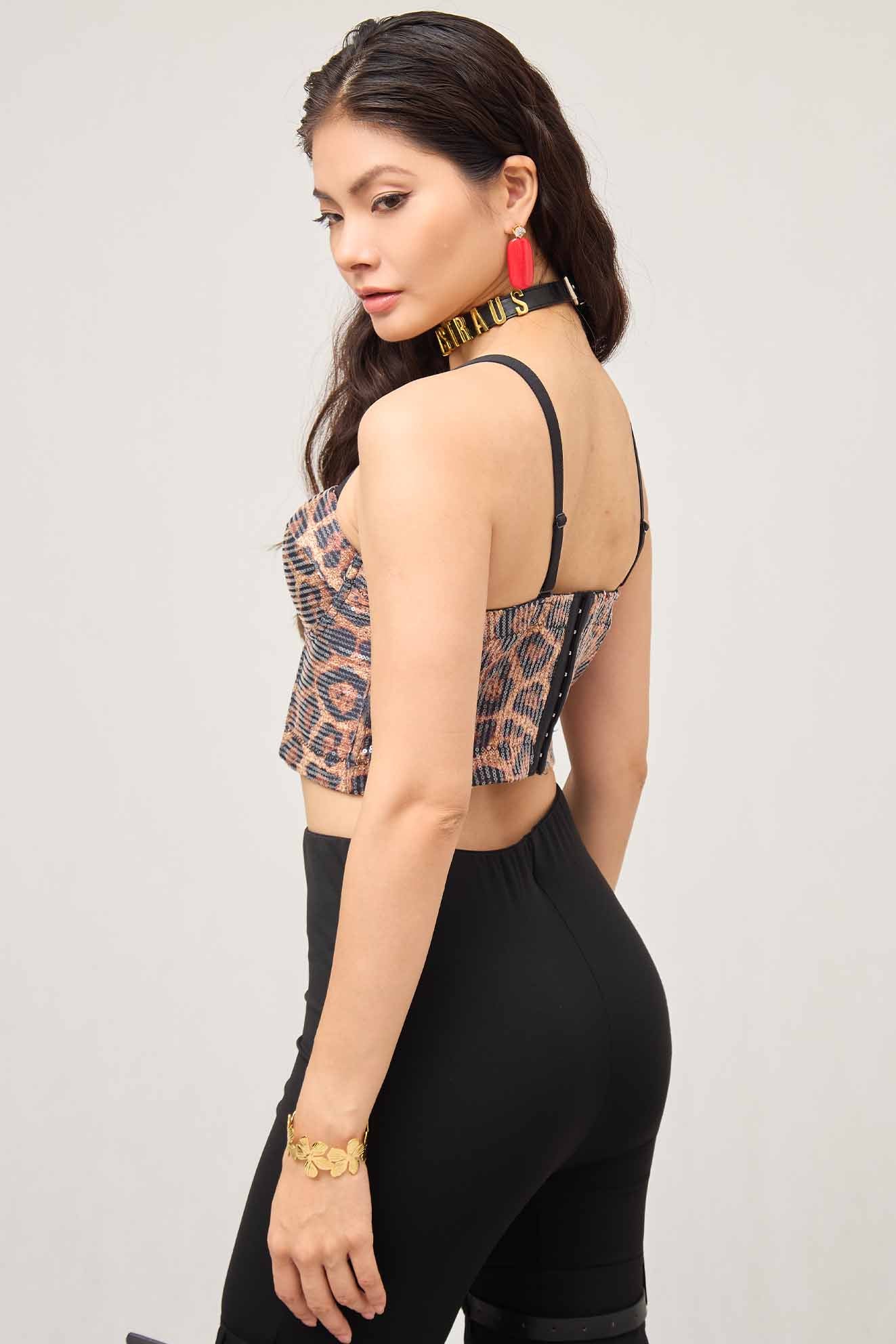 Meos Sequin Leopard Corset Top