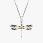 18K Yellow Gold and Sterling Silver Pendant in a Dragonfly Design