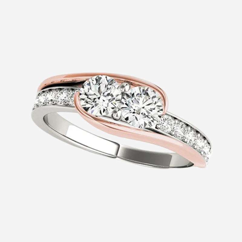 Two Stone Diamond Ring in 14K White & Rose Gold (3/4 cttw)