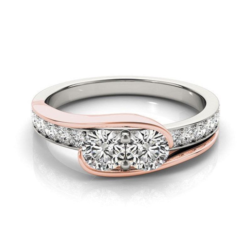 Two Stone Diamond Ring in 14K White & Rose Gold (3/4 cttw)