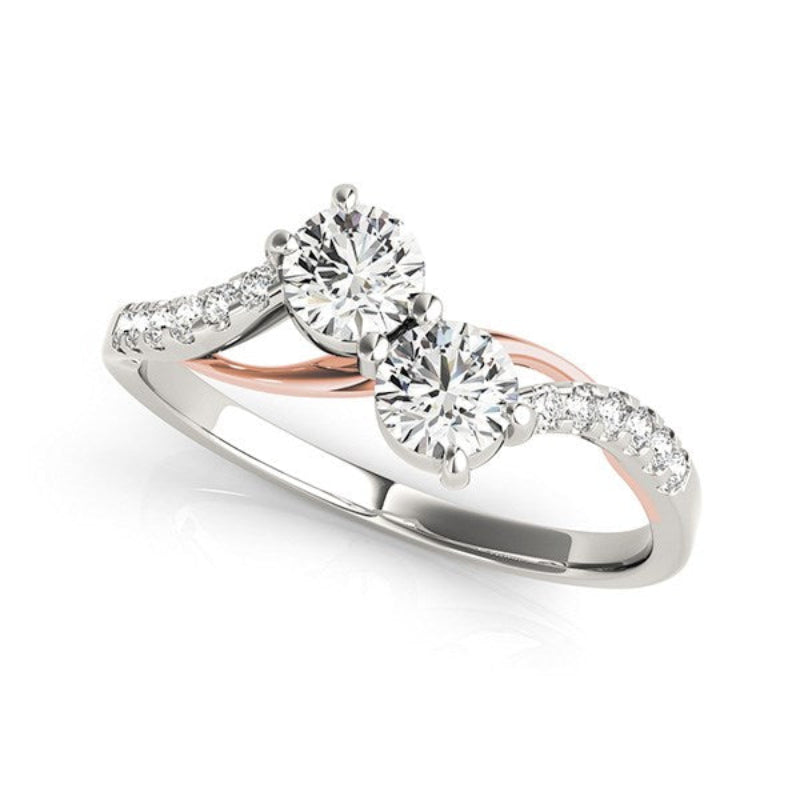 Two Stone Diamond Ring with Curved Band in 14K White & Rose Gold (5/8 cttw)
