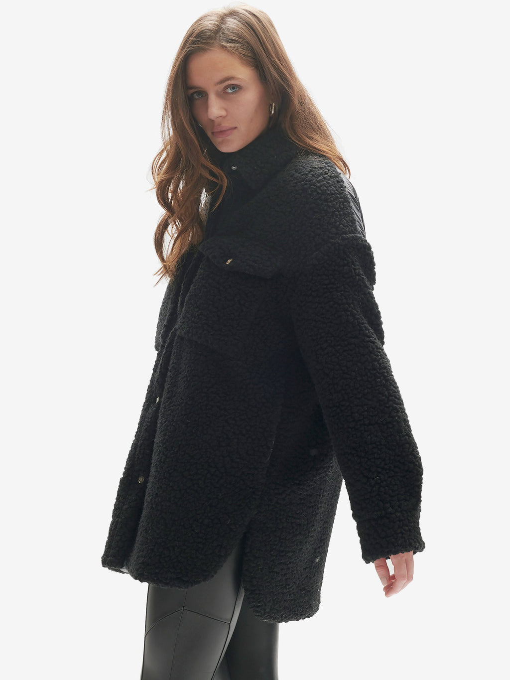Padded Wool Sherpa Shirt Jacket | Black