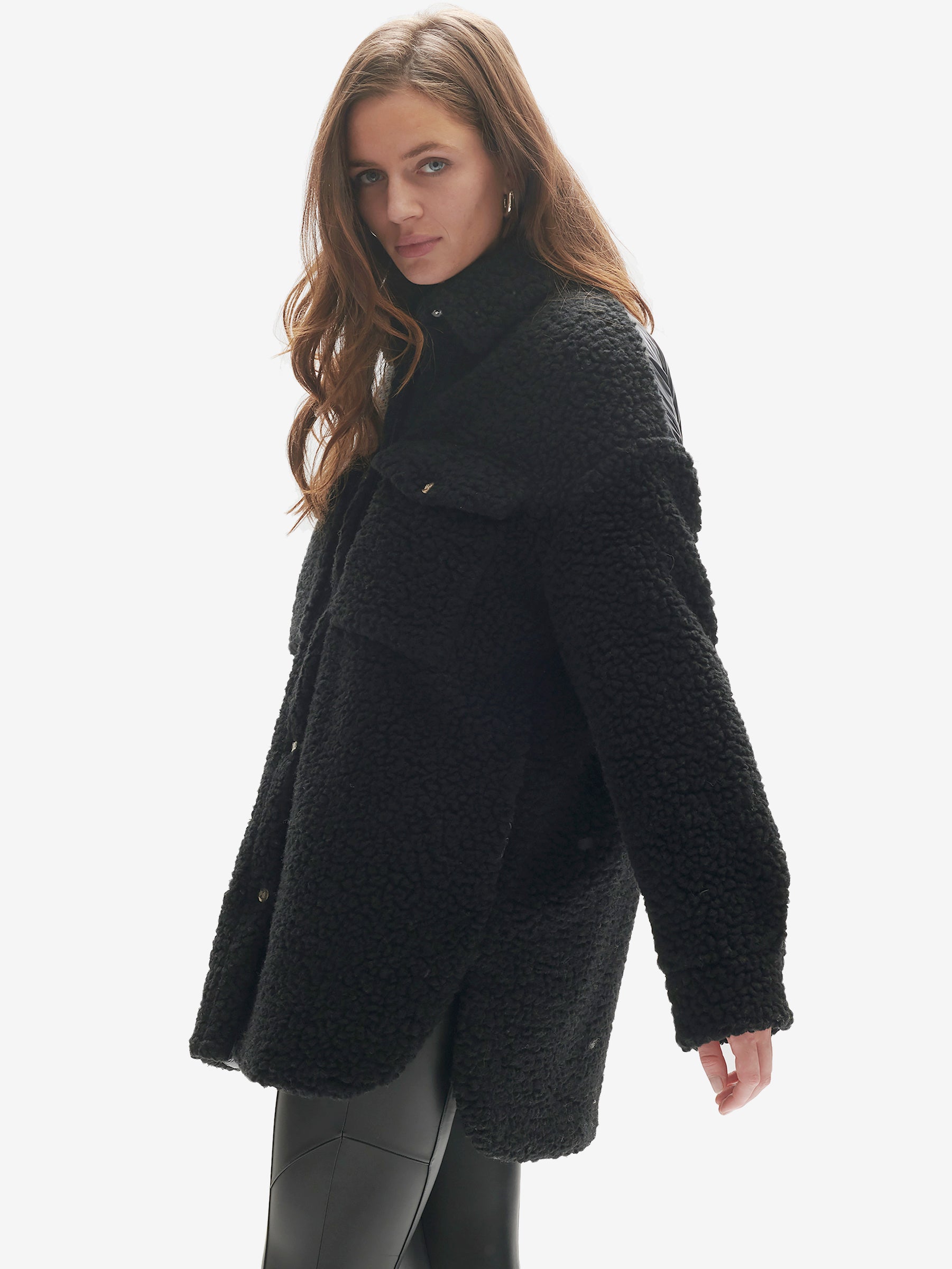 Padded Wool Sherpa Shirt Jacket | Black