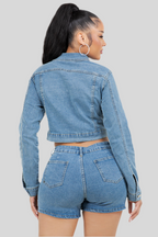 Denim Crop Jacket and Shorts Set