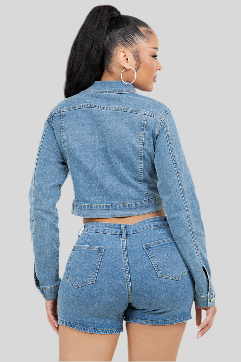 Denim Crop Jacket and Shorts Set