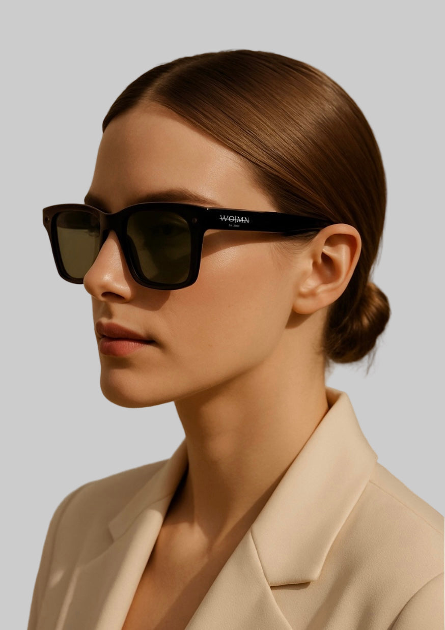 WO|MN Sleek and Square Polarized Sunglasses | Green/Black