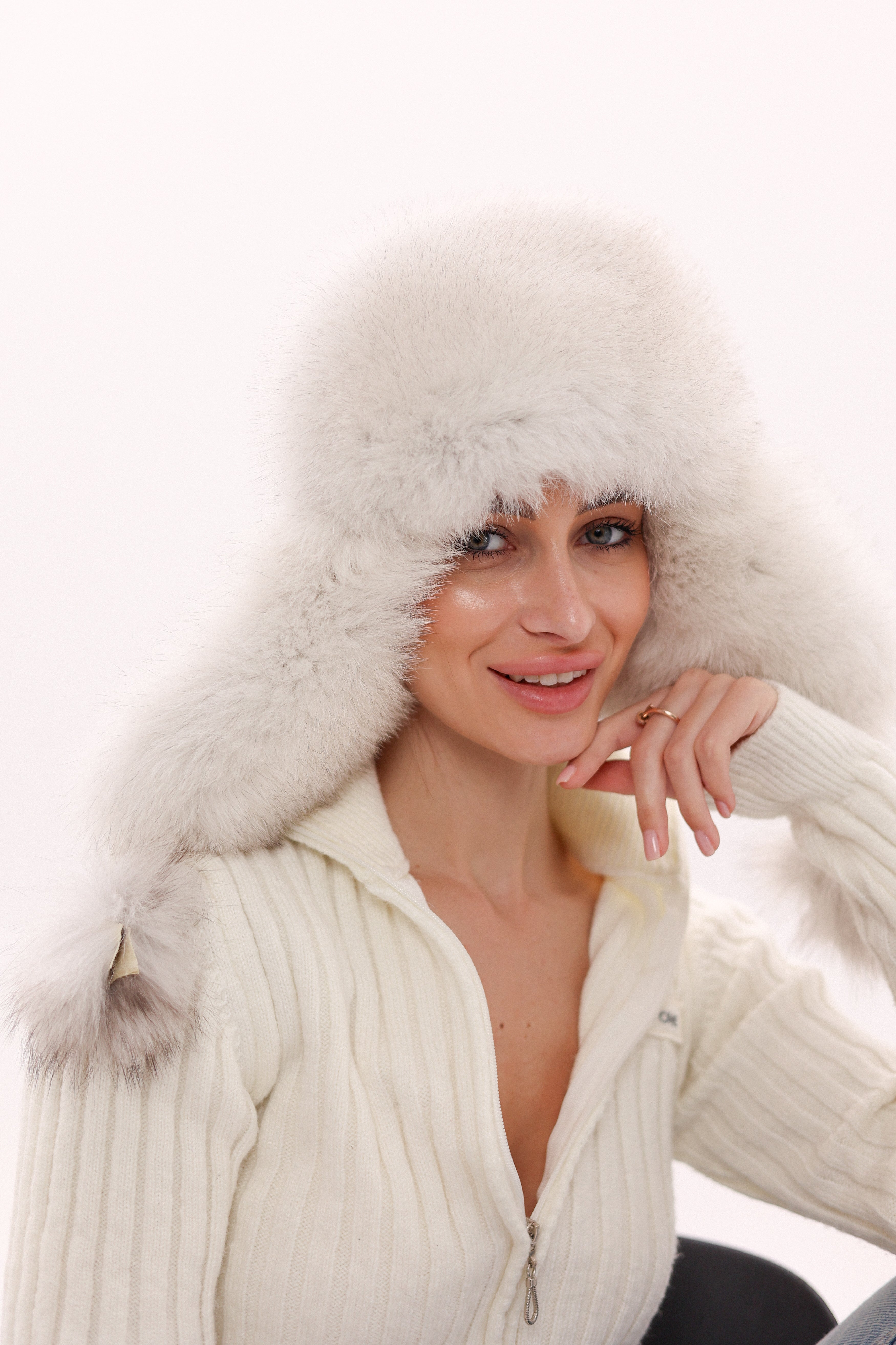 Genuine Arctic Fox Fur Leather Hat