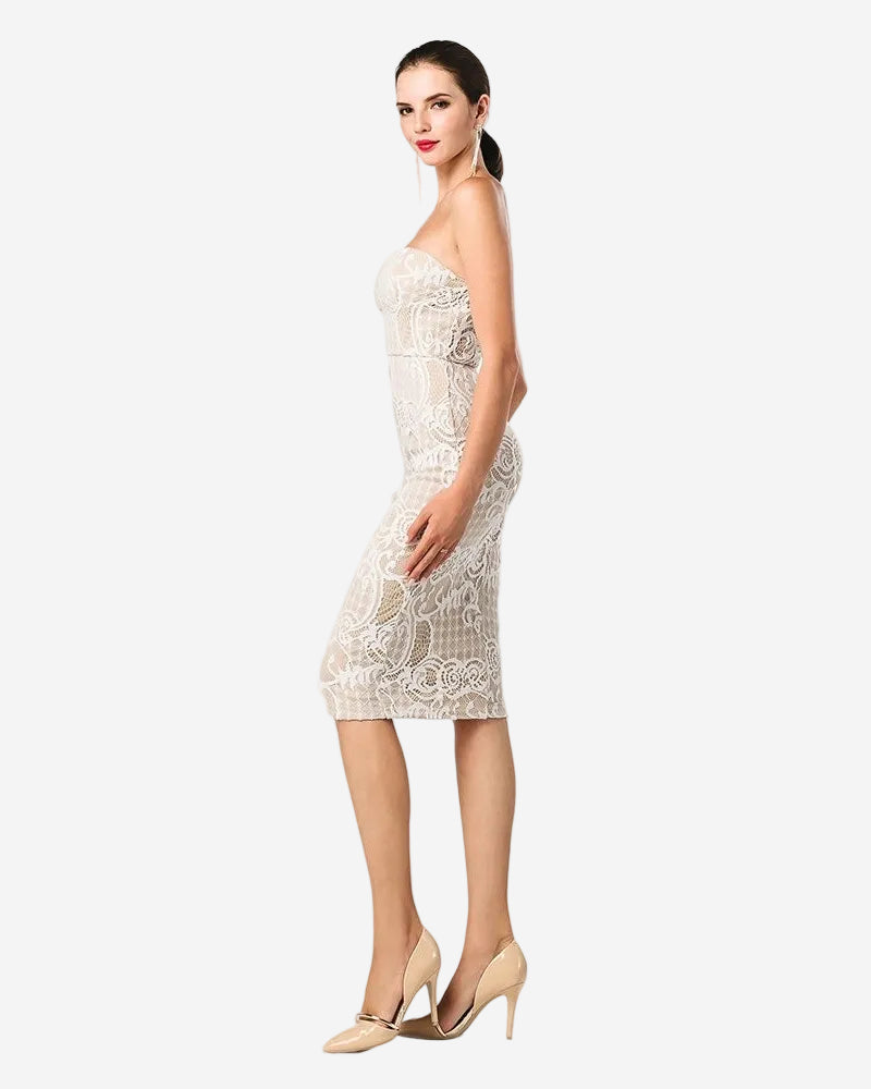 Strapless Beige Cocktail Dress