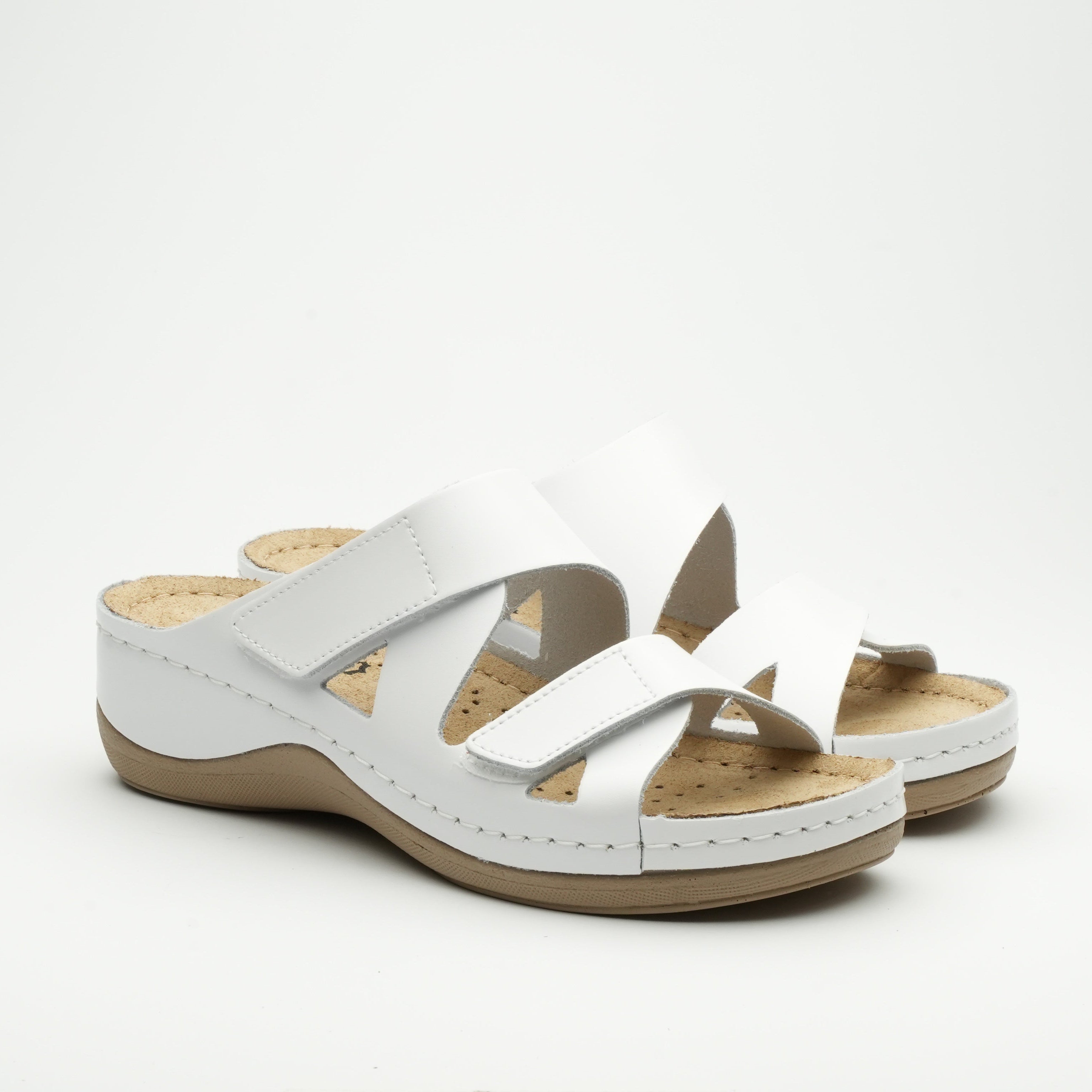 Laura by LEON Women’s Leather Sandal | Comfort Slide Slip-On with Velcro Straps