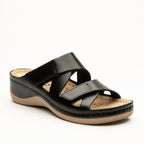 Laura by LEON Women’s Leather Sandal | Comfort Slide Slip-On with Velcro Straps