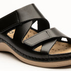 Laura by LEON Women’s Leather Sandal | Comfort Slide Slip-On with Velcro Straps