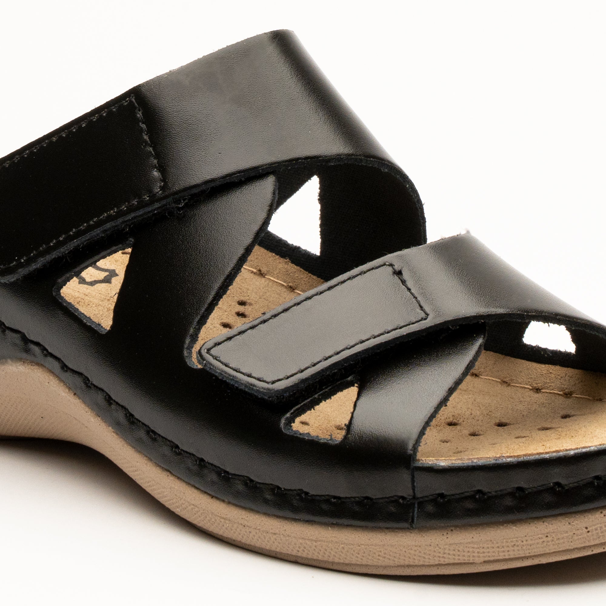 Laura by LEON Women’s Leather Sandal | Comfort Slide Slip-On with Velcro Straps