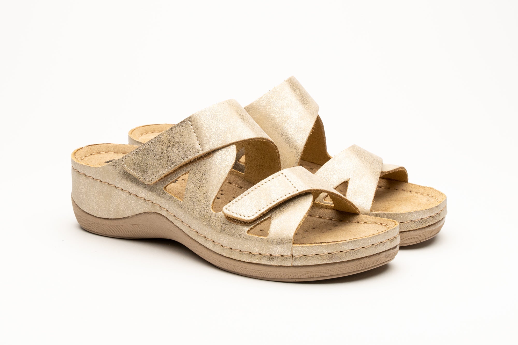 Laura by LEON Women’s Leather Sandal | Comfort Slide Slip-On with Velcro Straps