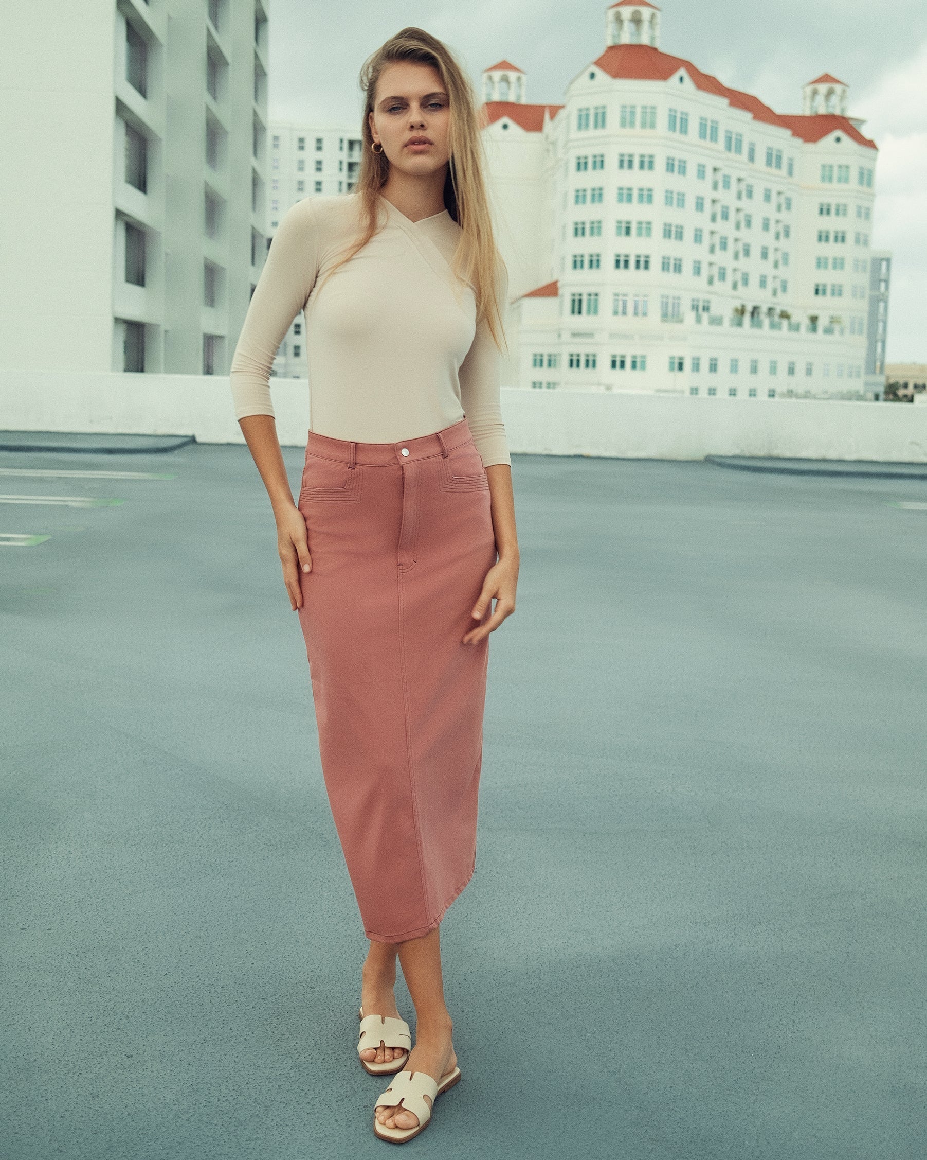 Stretch Colored Denim Skirt