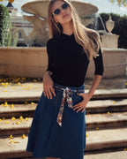 Denim Pleat Kilt Skirt with Tie