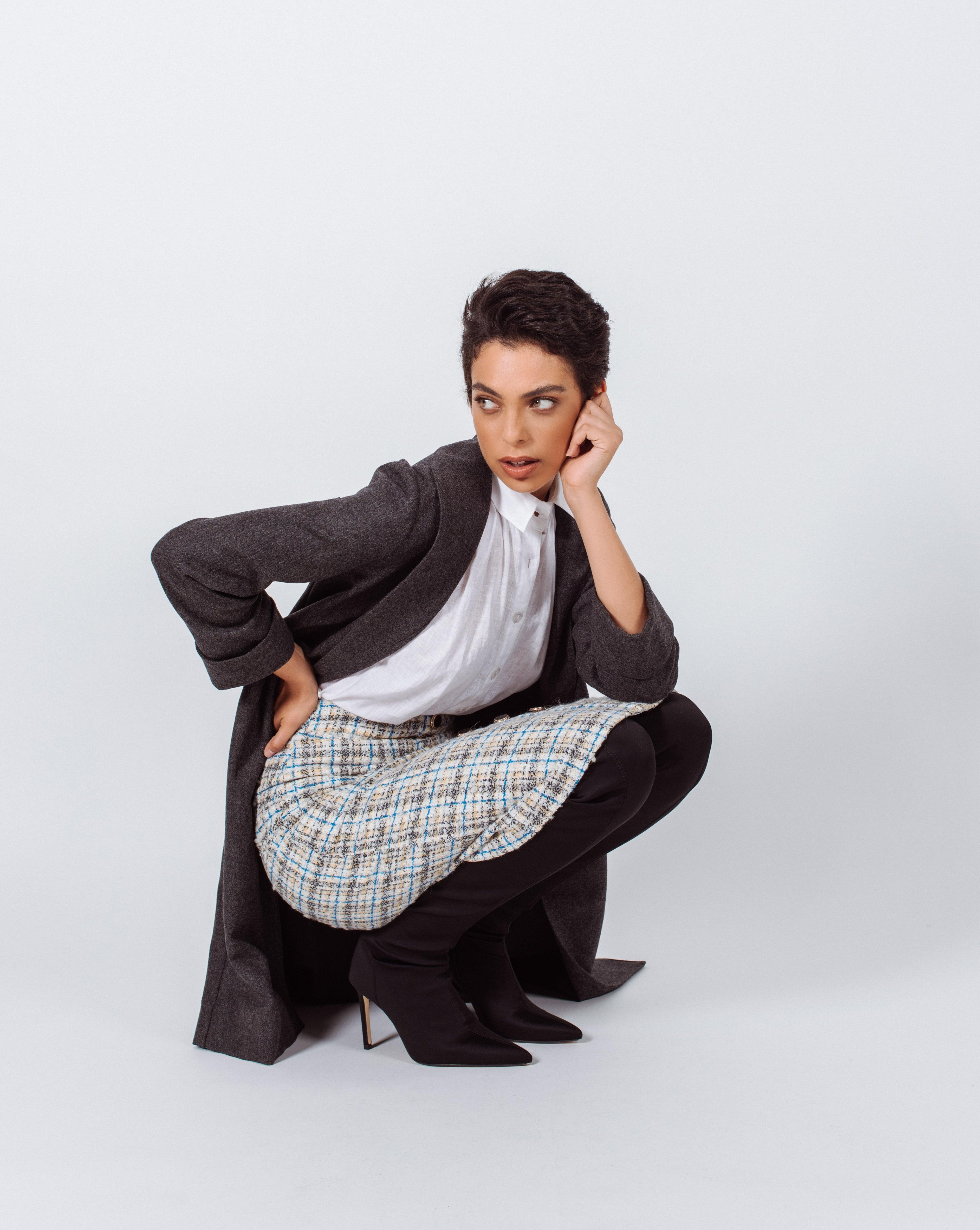 Le Réussi Worsted Flannel Long Trench Coat Gray