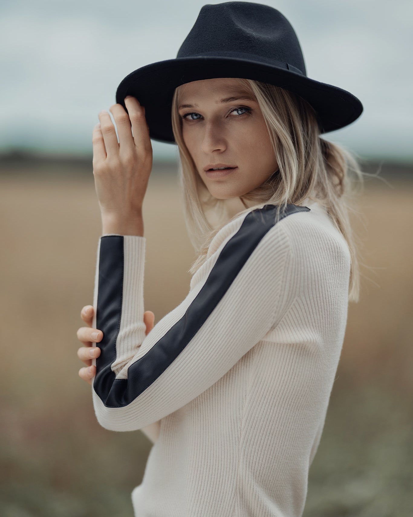 Turtleneck Sweater with Leather Detail
