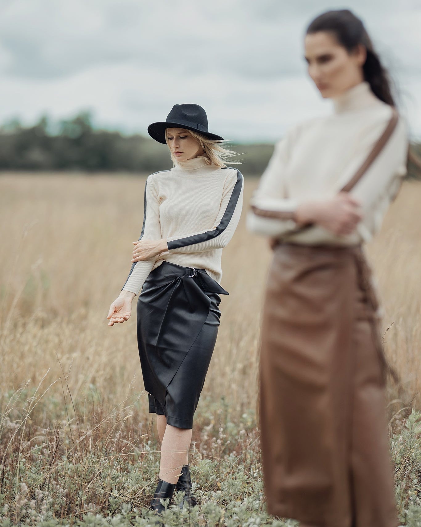 Turtleneck Sweater with Leather Detail