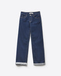 Dark Wash Wide-Leg Denim Jeans with Cuffed Hem