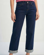 Dark Wash Wide-Leg Denim Jeans with Cuffed Hem