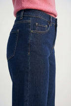 Dark Wash Wide-Leg Denim Jeans with Cuffed Hem