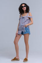 Denim Mid Wash Blue Short with Floral Design