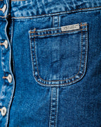 Denim Skirt with Flower Embroidery and Front Buttons